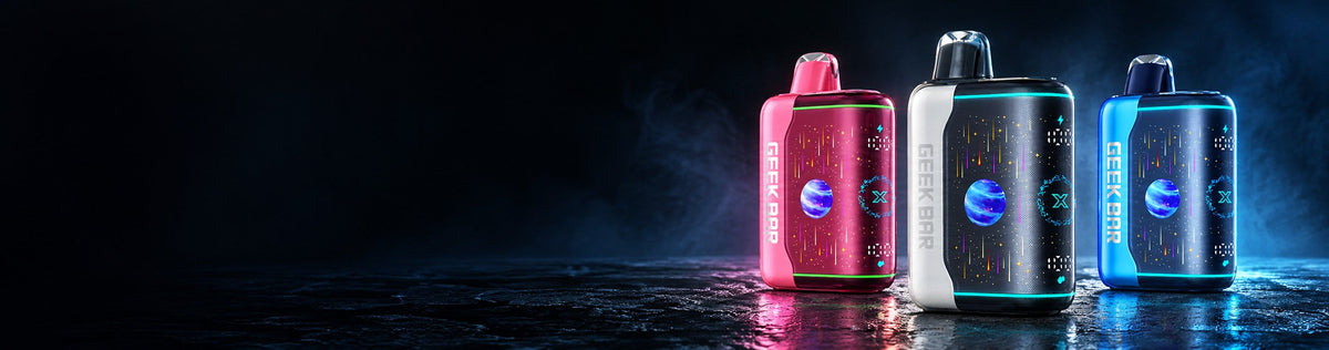 Geek Bar Pulse X 2 Miami Mint, Watermelon Bull and Banana Taffy Freeze 50K disposable vapes on dark slate