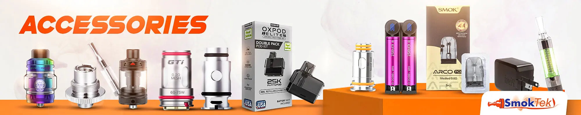 Vape Accessories Coils, Tanks, Glass, Batteries & Chargers | SmokTek Vape Accessories Coils, Tanks, Glass, Batteries & Chargers | SmokTek