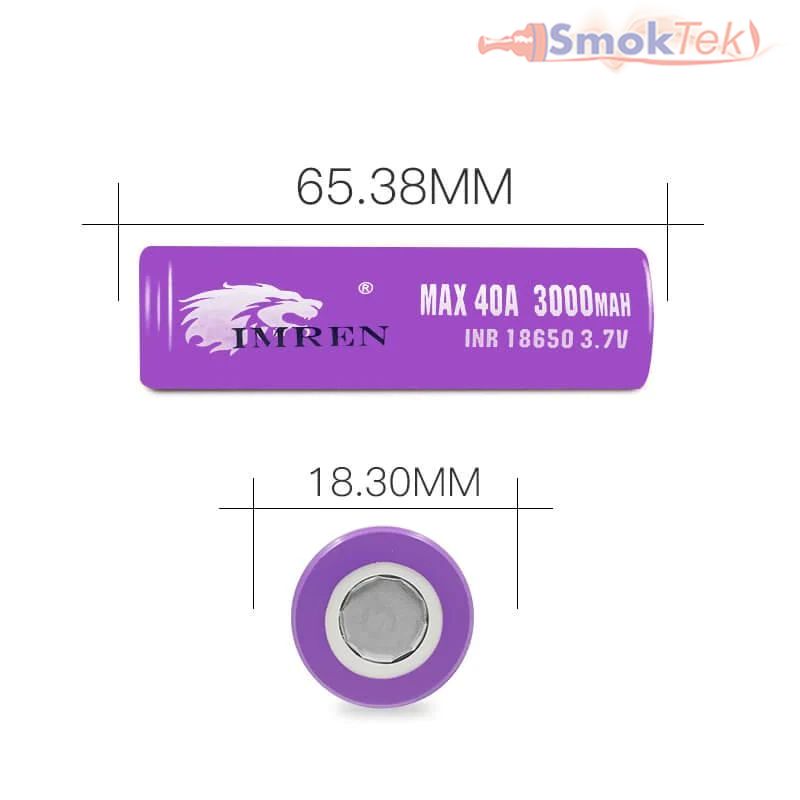 IMREN Purple 18650 3000mAh 40A Rechargeable Lithium Battery (2PCS/Pack)