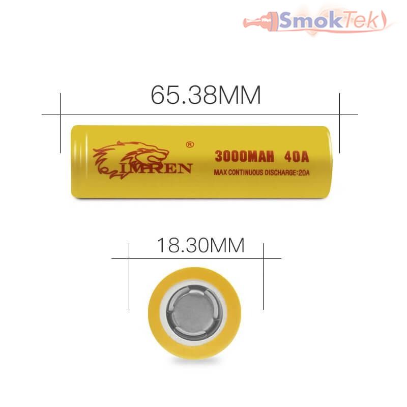 Imren Beige IMR 18650 3000mAh 40A 3.7v Battery Flat-Top - 2 Pack