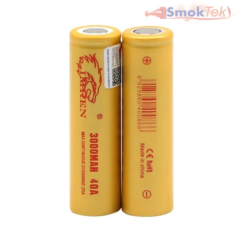 Imren Beige IMR 18650 3000mAh 40A 3.7v Battery Flat-Top - 2 Pack
