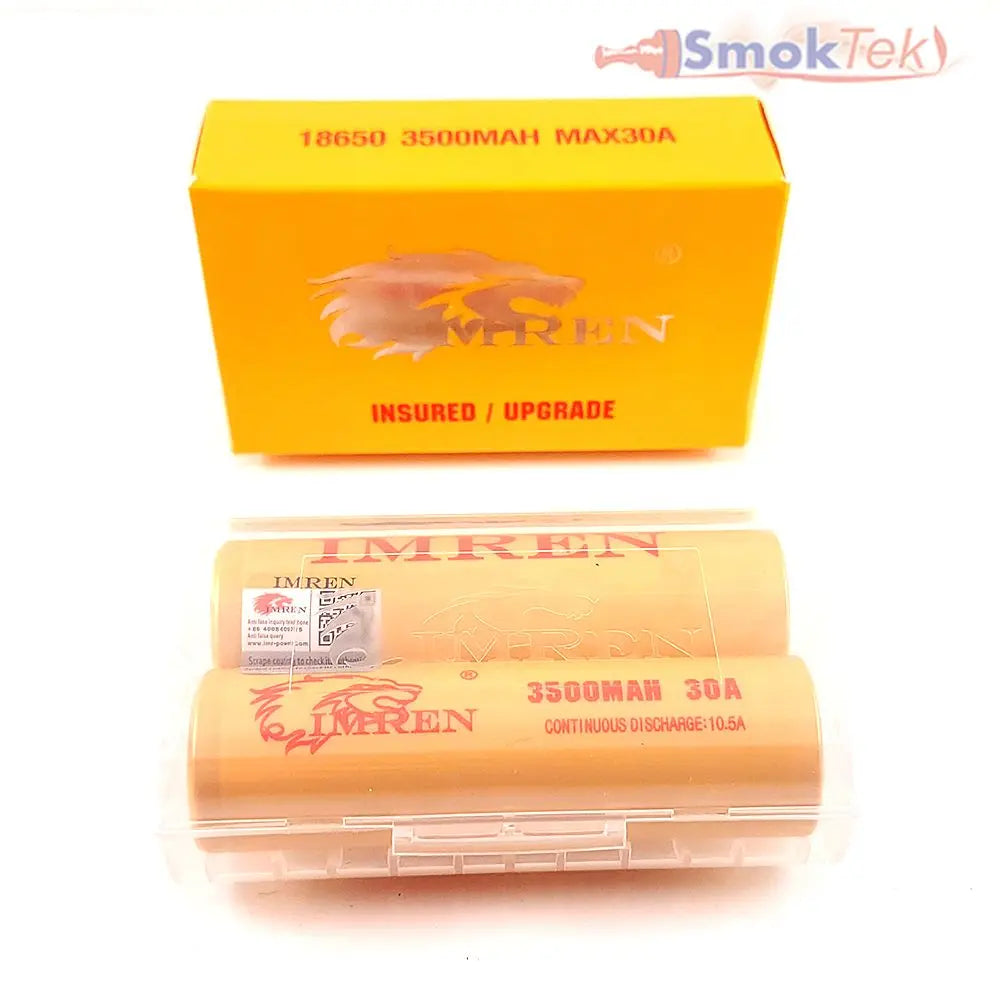 Imren Yellow IMR 18650 3500mAh 30A 3.7v Battery Flat-Top - 2 Pack E-Young