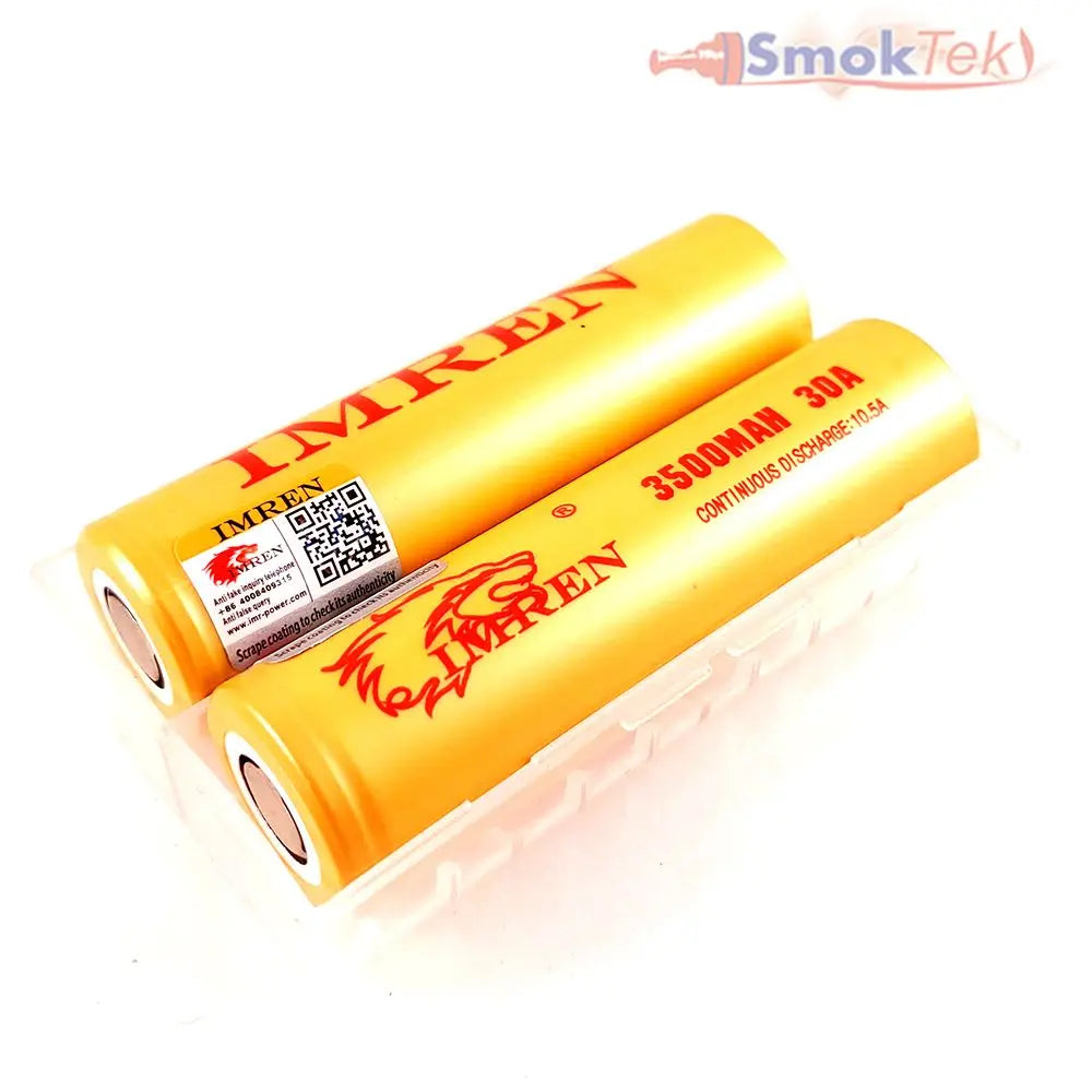 Imren Yellow IMR 18650 3500mAh 30A 3.7v Battery Flat-Top - 2 Pack E-Young