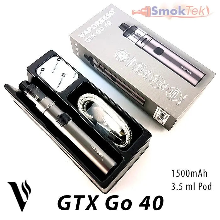 Vaporesso GTX Go 40 Pod Kit - 3.5ml, 1500mAh SmokTek Vaporesso GTX Go 40 Pod Kit - 3.5ml, 1500mAh SmokTek