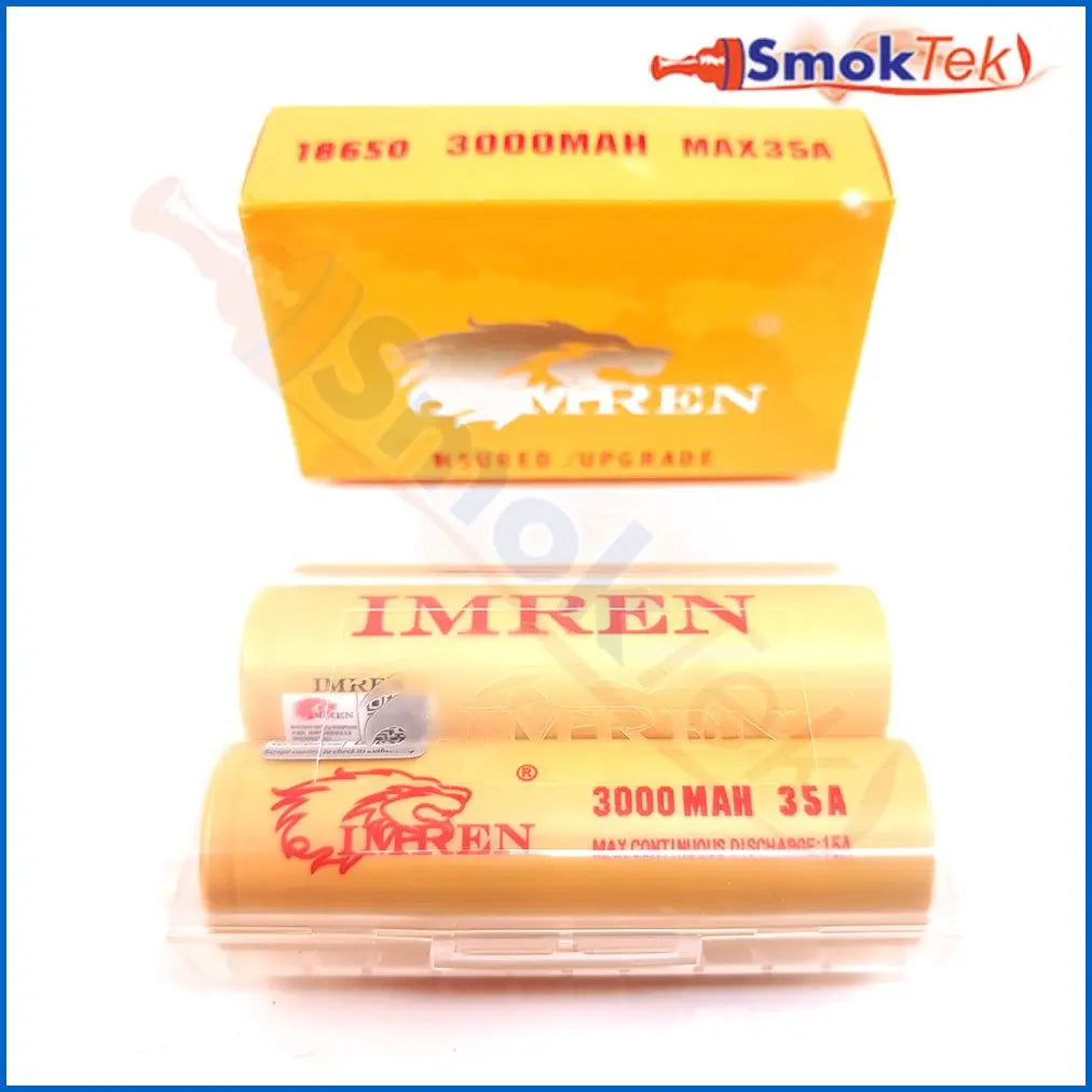 Imren Yellow IMR 18650 3000mAh 35A 3.7v Battery Flat-Top - 2 Pack