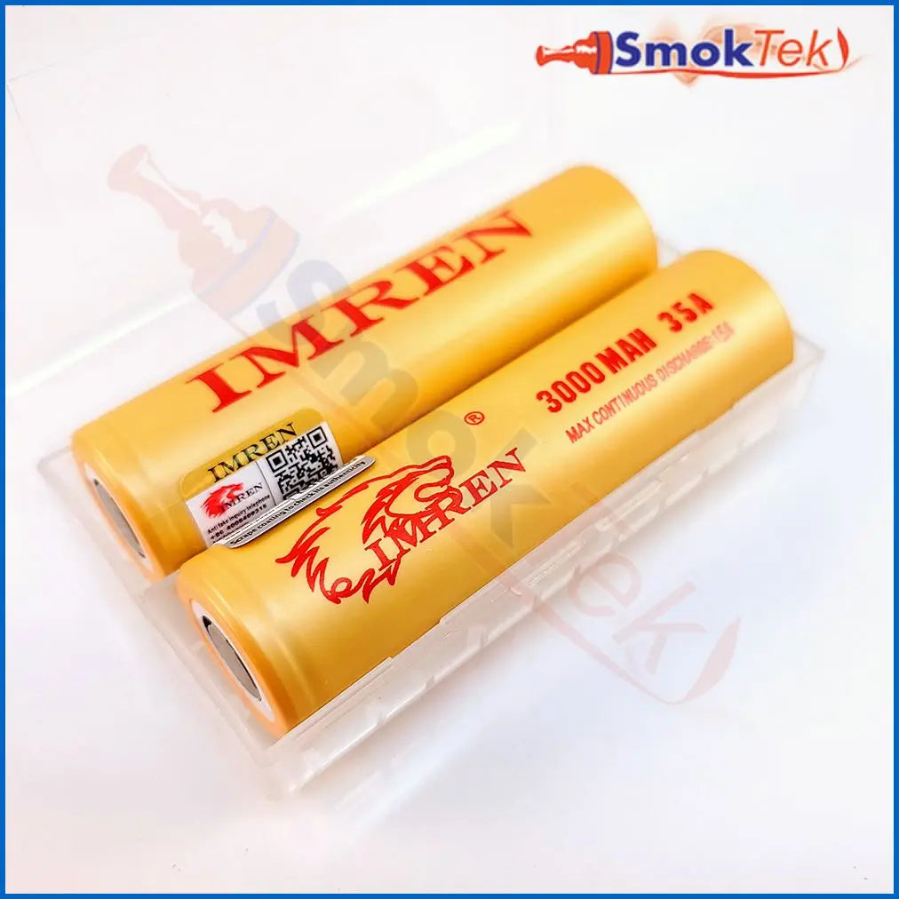 Imren Yellow IMR 18650 3000mAh 35A 3.7v Battery Flat-Top - 2 Pack
